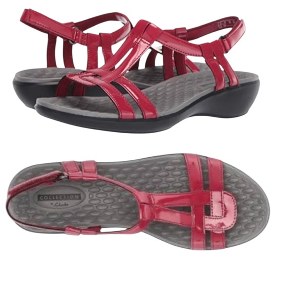 Clarks Women's Sonar Aster Sandal T-strap, Adjustable Hook & Loop Cushioned EUC - Picture 1 of 14